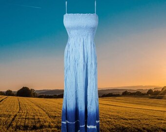 Boho Dress, Summer Dress for Women, Bohemian Dress, Blue Tie Dye Maxi Boho Dress, Loose Hippie Dress S/M