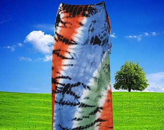 Bohemian Blues Wrap Long Tie Dye Skirt, Travel, Summer, Beach Maxi Skirt, Colorful Hippie Wrap Skirts One size