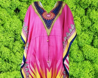 Womens Kaftan Maxi Dress, Pink Caftan Dresses, Hippie Cruise Beach Dress, Travel Resort gift  L-2XL