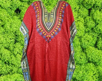 Womens Chili Red Kaftan Dress, Boho Maxi Caftan, Resort Travel Beach Dress, Hippie Chic Lounge Cruise Dresses L-2XL