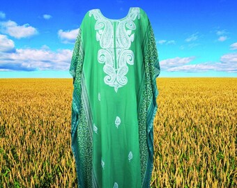 Cruise Maxi Dresses, Womens Caftan Sheer Dress, Teal Green Embroidered Kaftan Dress, Travel Summer Beach Maxi Dresses, L-4XL One size