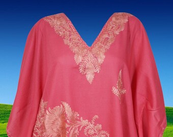 Womens Kaftan, Midi Dress, a Soft, Neon Pink, Cosmopolitan, Loose Caftan Dresses, Floral Embroidered Kaftan Dress, One size L-4XL