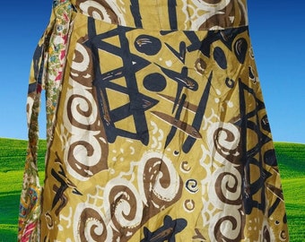 Womens Wrap Skirts, Moscow Mule, Green Silk Skirt, Knee Length Printed Wrap Sari Skirts, Hippie Boho Beach Skirts One size