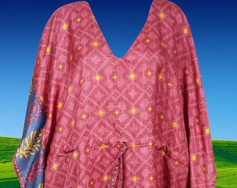 Womens Maxi Kaftan Dress, GIFT FOR MOM, Recycle Silk, Dusty Pink Floral Print Caftan, Long Dresses, Flowy Dress L-2XL One size
