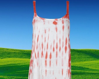 Women Summer Tank Dress, Casual Dress, Tie Dye Dresses, Handmade Shift Dress, Dyed in Red & White S