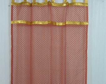 Pair of Sheer Russet Curtains, Self Checkered Sheer Curtains, Gold Tab Top Curtains, Bed Canopy, Bedroom Curtains, Window Treatment