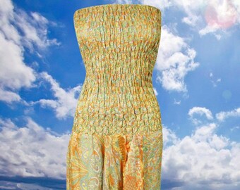 Harem Leg Silk Jumpsuit, Orange Green, Soft Paisely Print Tube Jumpsuit, Made from Recycled vintage sari silk S/M/L