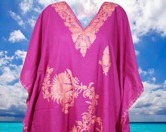Womens Embellished Floral Mid Calf, Kaftan, Mojito, Mid-Tone Magenta, Orange, Lounger Cover Up Tunic Dress One Size L-4XL
