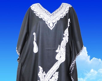 Womens max Kaftan Dress, Black Caftan, Floral Embroidered Kaftan, Loose Kaftan Dress, gift For mom L-3XL