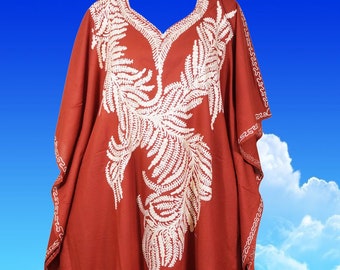 Womens Maxi Kaftan, Gift cotton Caftan dress, Red Hot Crimson embroidered Kaftan dress, Loose dress, Caftans for women, Caftans L-3XL