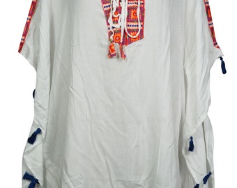 Women Short Kaftan Dresses, Tunic Caftan, White Caftan, Beach Cover Up Dress, Holiday Gift One Size L-4XL