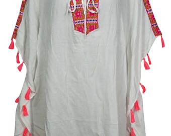 Womens Short Kaftan Dresses, Pink White Tunic Dress, Kaftan Floral Summer Short Beach Caftan Dresses 4XL