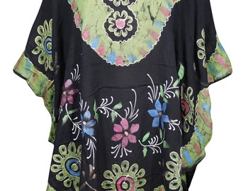 Womens Tie Dye Comfy Kimono Loose Beach Tunic Top, Boho kaftan Top, Green Black cover up SOFT SUMMER Chic Gypsy Blouse Tunic  One size