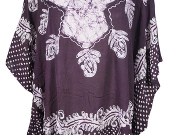 Women's Boho Retro 70s Blouse, Soft Purple White Printed Top, Gypsy Hippy Blouse Bohemian Summer Tops One size