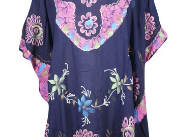 Womens Blouse Top, Sky Blue,Pink Embroidered Boho Gypsy Chic Bikini Swimwear Beach Tunic Tops One Size