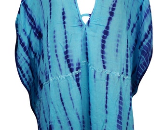 Womens Beach Kimono Top, caftan, Coverup, Blue Tie Dye Print Top Kimono, Gypsy Boho Chic, Loose Comfy Blouse Caftan Top One size