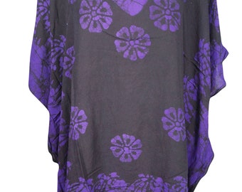 Womens Boho Blouse, LOOSE TOP, Summer Cool Beach Cover Purple Black Soft Touches Hippy Gypsy Top One size