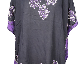 Womens Boho Blouse, LOOSE TOP, Summer Cool Beach Cover Purple Black Soft Touches Hippy Gypsy Top One size