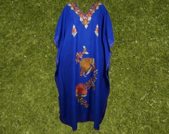 Womens Kaftan Maxi Dress, Festival Dress, Party Dress, Blue Embroidered Dress, Long Dress, Boho Dress, Hippie Dress, Beach Dress L-2XL