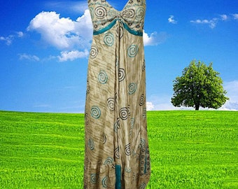 Maxi Dress, Bohemian Summer Halter Dress for Women, Beige Blue Floral Dress, Boho Swing Maxi Dress, Summer boho long dress, Beach wear S/M