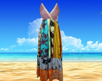 Womens Spring Fields Recycle Silk Strap Dresses, Fall Maxi Dress, Beach Maxidress, Swing Dresses ML