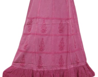 Womens Maxi Skirt, Beach Skirt, Pink Embroidered Boho Long Skirts, Bohemian Ruffle Skirts SM