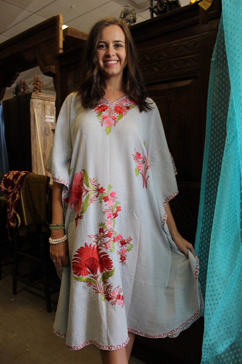 Boho kAFTAN HAND Embroidered Caftan Womens Resort wear Maroon Loose Kaftan Dress 3X