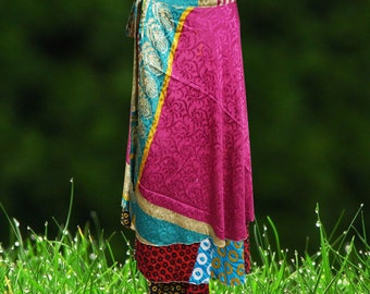 Womens Sari wrap skirt, 2 Layer Skirts, Pink Printed Sari Skirt, Resort Wear, gift, Reversible Wrap Skirts, One Size