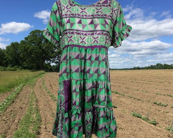 Sea Green Summer Dress, Short Dresses for Women, Beach Dress for women - Boho Dress, Flutter Sleeve Daydress, M