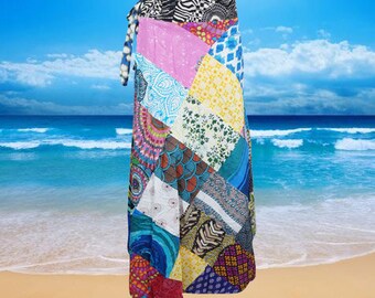 Womens Wrap Skirt, Bohemian Gypsychic Wrap Skirt, FUN Patchwork Printed Cotton Cover Up Summer Skirts One size