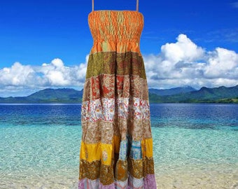 Women Stylish Summer Dresses, Orange Maxi Dress, Empire Waist Tiered Beach Summer Sundress, Handmade Spaghetti Strap Dress SM