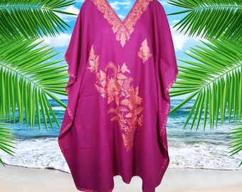 Vintage Embroidered Cotton Kaftan Dress, Purple Cotton Midi Dress, Kaftan, Kimono Caftan, Travel Fashion, Bohemian Caftan, Tunic L-4XL