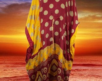 Women Boho Beach Kaftan, Red, Yellow, Caftan, Paisley Silk Kaftan, housedress, Beach Coverup, Summer Caftan, Resort, Cruise Caftan L-2X