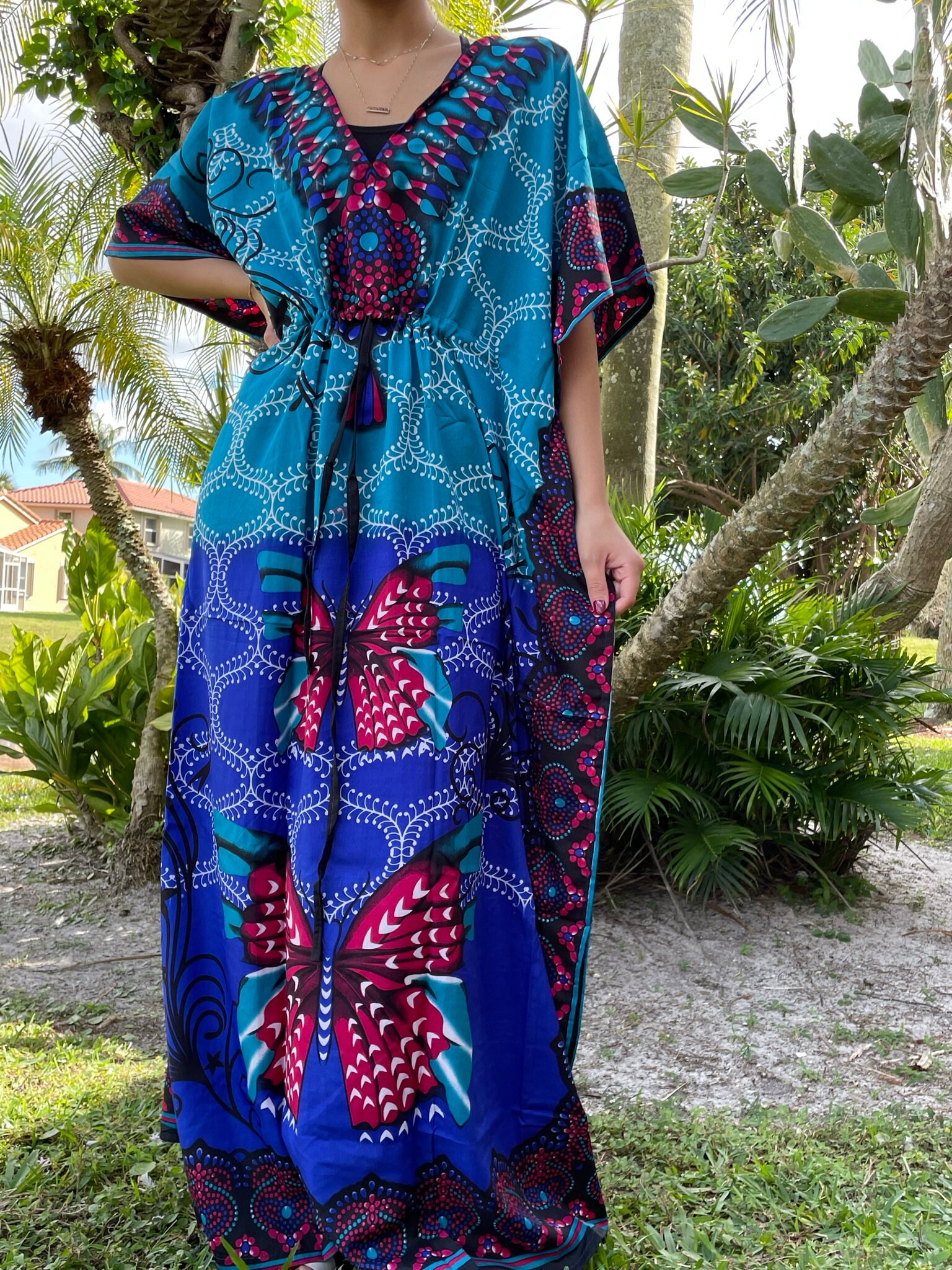 Womens Kaftan Maxi Dress Royal Va-va Blue Printed Kaftan - Etsy