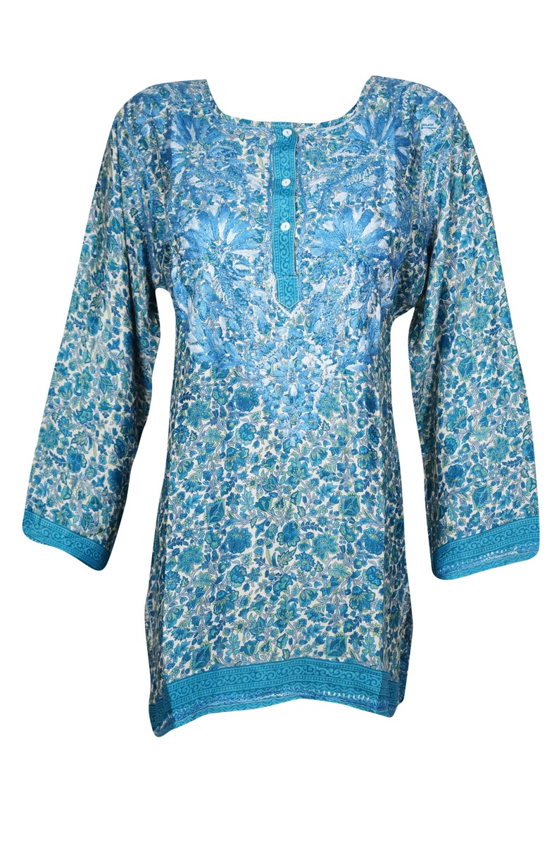 Womens Silk Tunic Top Vivid Blue Floral Printed Tunic | Etsy