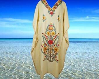 Womens Kaftan Maxidress, Lemon Yellow Travel Maxi Dresses, Embroidered Caftan Dress, Loose Flowy Dressy Caftan Dress One Size L-2XL