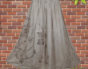 Ivory Renaissance Long Skirt with Hand Embroidery Hippie Skirt Festive Elastic Waist, Skirt  , Handmade, Hippe, Midi Skirts S/M/L