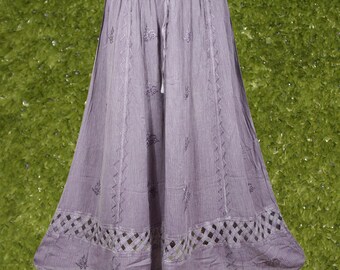 Gray Renaissance Midi Skirt, with Hand Embroidery Boho Skirts , Elastic Waist Skirt  Handmade, Hippe, Midi Skirts S/M/L