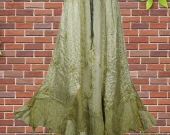 Womens Maxi Skirt, Olive Green Embroidered, Hippie Vintage, Rodeo Maxi Skirts, Handmade, Hippe, Midi Skirts S/M/L