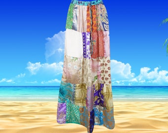 Womens Patchwork Maxi Skirt, Recycle Silk Sari Gypsy Skirt, Mixed Cosmopolitan Handmade Boho Chic Long Skirts S/M/L