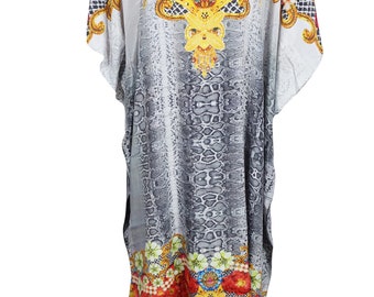 Women's Kaftan Maxi Dress, Georgette Beach Gray Red Resort Wear Dresses  Lounger, Georgette Printed maxi Dress One size