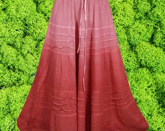 Red Ombre Renaissance Western Long Skirt, Boho Embroidered Maxi skirts, Tiered Handmade Boho Skirts S/M/L