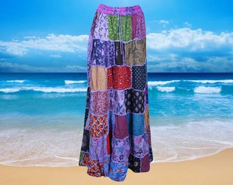 Womens Maxi Patchwork Skirt, Purple Hippie Patchwork Skirts, Boho Skirt, Upcycled Skirt, Handmade, Vintage Style, Long Skirt S/M/L