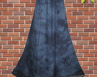 Mid Night Blue Everyday Chic Long Skirt, Boho Embroidered Maxi Skirts , Elastic Waist Skirt, Handmade Boho Skirts S/M/L