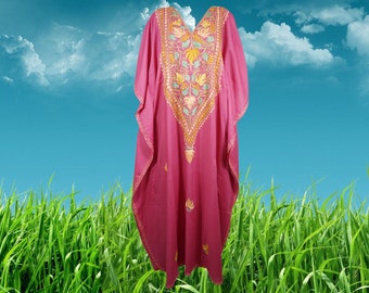 Womens Kaftan Maxidress, Travel Maxi Dresses, Pink Embroidered Caftan Dresses, Loose Flowy Dressy Caftan Dress One Size L-2XL