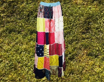 Patchwork Boho Maxi Skirt, Women’s Patchwork Skirt, Summer Festival Beach Skirt, Colorful Handmade Skirts S/M/L
