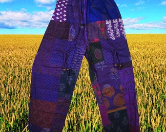 hippie patchwork Pant, joggers, Purple Unique Pants, Boho Free Spirit Hippie Pants  Boho Pants Beach Stonewashed Cotton Travel Pant S/M/L