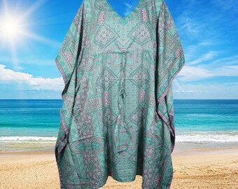 Boho Hippe Gypsie Kaftan for Women Sea Green Pink,  lounger Resort Wear, Midi Kaftan Dress, Beach Cover up, SML