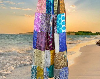 Womens Handmade Maxi Skirts, Boho Patchwork Island Long Skirt, Recycle Recycle Silk Colorful Long Skirts S/M/L