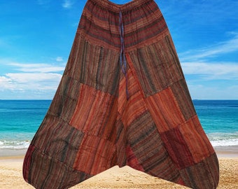 Boho Hippie Pant, Cotton Red Stripe Harem Pants, Handmade Stripe Pant  Cuffed, Stonewashed Cotton Travel Pant S/M/L